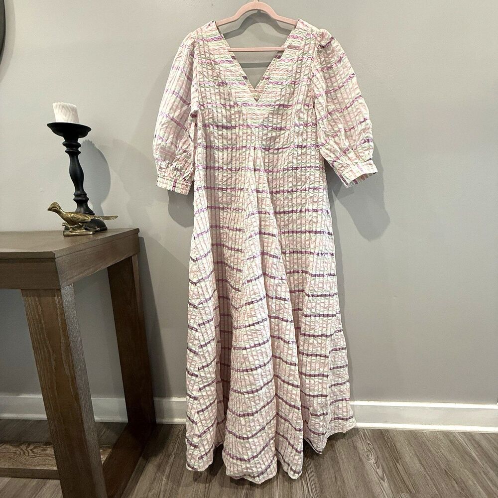 Blanca Maxi Dress M/L Fennie Plaid Textured Crepe Lightweight $329 MSRP